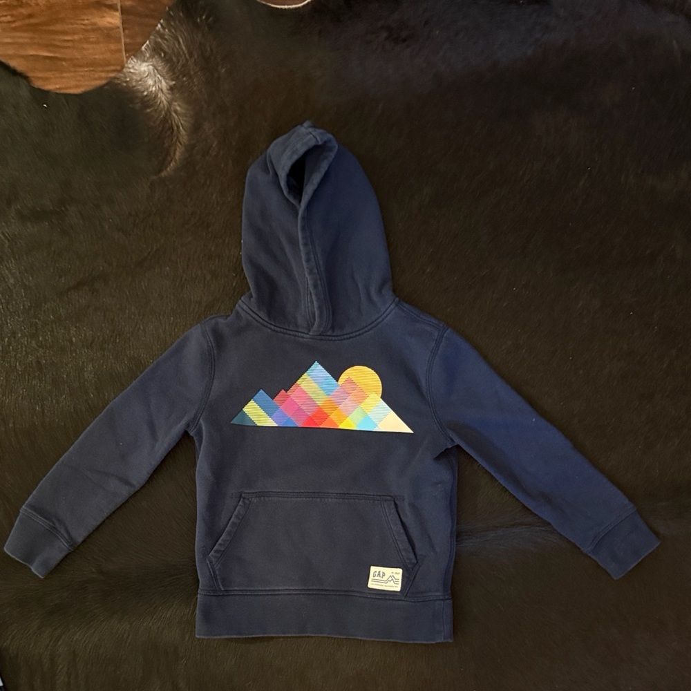 GAP Kids Navy Hoodie with Colorful Mountain Design